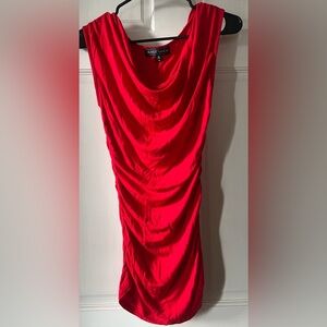 Small Vibrant Cut Sleeve Red Tunic Top